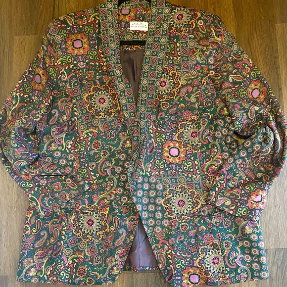 Vintage Susan Bristol Paisley and Floral Print low V-neck Blazer size 12 - Picture 8 of 8